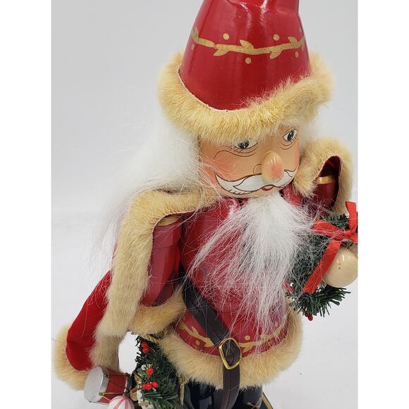 Nutcracker Santa Claus Christmas Decor Red Cape Holding Toy Bag Size 14" - Picture 7 of 16